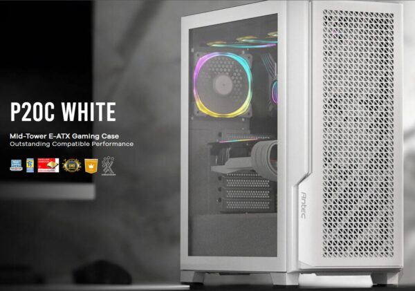 Antec P20C White, ATX, E-ATX, ATX, USB-C, Cable management , 4x HDD or SSD , 375mm GPU, 170mm CPU  3x PWM white 12 CM Fan, Tempered Glass, Gaming Case