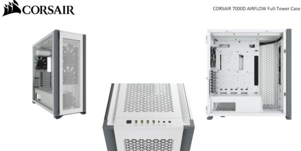 Corsair Obsidian 7000D AF Tempered Glass Mini-ITX, M-ATX, ATX, E-ATX Tower Case, USB 3.1 Type C, 10x 2.5', 6x 3.5' HDD. 3x 140mm Fan included.  White