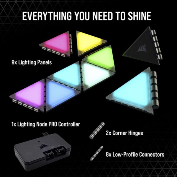 Corsair iCUE LC100 Case Accent Lighting Panels â€” Mini Triangle â€” 9x Tile Starter Kit