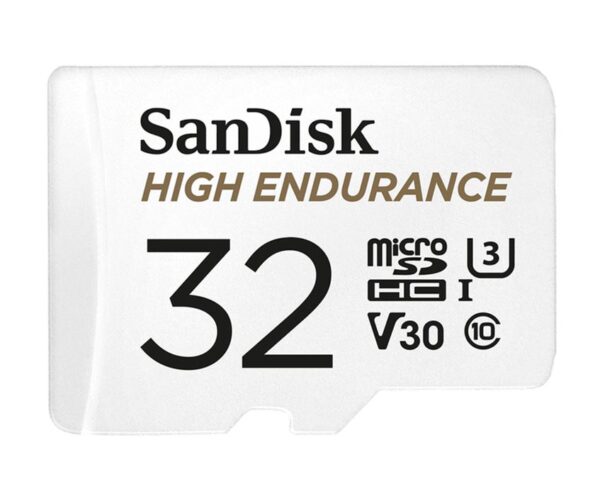 SanDisk High Endurance 32GB microSD 100MB/s 40MB/s 2.5K hrs 4K UHD C10 U3 V30 -40Â°C to 85Â°C Heat Freeze Shock Temp Water X-ray Proof SD Adapter 16GB