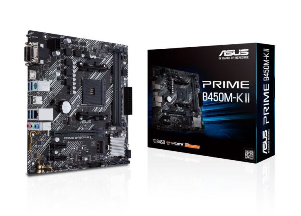 ASUS AMD B450M PRIME B450M-K II (Ryzen AM4) Micro ATX Motherboard with M.2 support, HDMI/DVI-D/D-Sub, SATA 6 Gbps, 1 Gb Ethernet, USB 3.2 Gen 1 Type-A