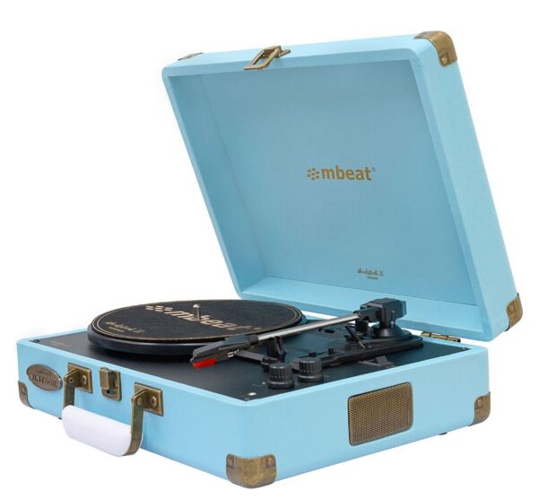 mbeatÂ®  Woodstock 2 Sky Blue Retro Turntable Player with BT Receiver & Transmitter