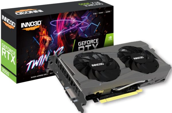 INNO3D nVidia GeForce RTX 3050 TWIN X2 GPU 8GB GDDR6, 1777MHz Boost Clock, RAM 14Gbps, 1xDP, 1xHDMI, 1x DVI