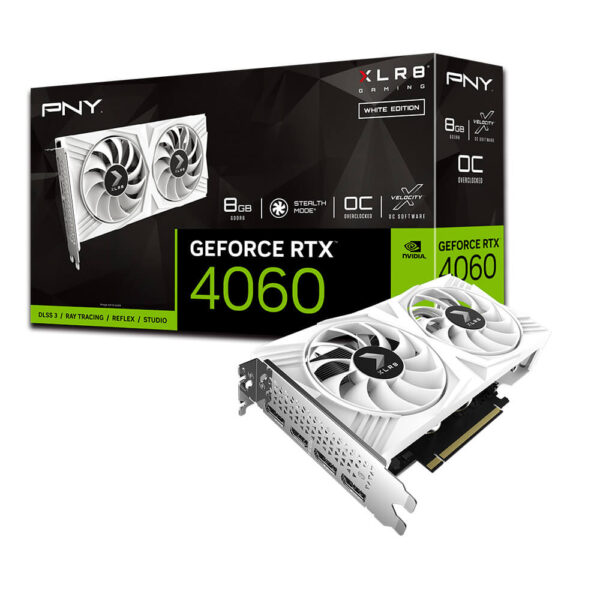 PNY GeForce RTXâ„¢ 4060 8GB OC XLR8 VERTO DF White Edition /Clock Speed 1830MHz /Boost Speed 2475MHz/ Memory Size 8GB GDDR6