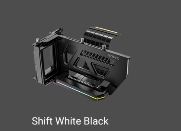 Antec RGB Adjustable Shift PCI Vertical GPU Bracket PCI-E 4.0 Riser Cable Black (190mm) for 4090 & 7900 XTX Cards. E-ATX, ATX, Case. 4 PCI required