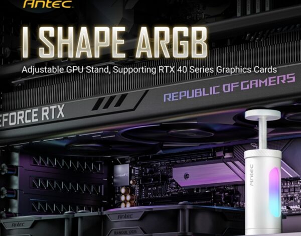 Antec I Shape ARGB White GPU Bracket, L100,  Solid Construction for large GPU - 3-Pin Daisy Cable - Stable Ruibber Pad top. Magnetic Non-Slip Base.