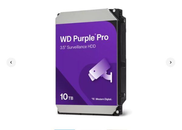 Western Digital WD102PURP Purple Pro 10TB 3.5' Surveillance HDD 7200RPM 256MB SATA3 265MB/s 550TBW 24x7 64 Cameras AV NVR DVR 2.5mil MTBF 5yrs