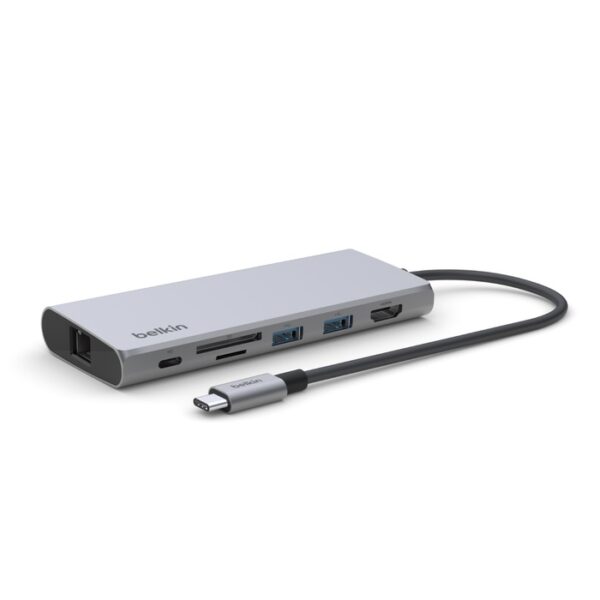 Belkin Connect USB-CÂ® 7-in-1 Multiport Adapter - Grey (INC009btSGY), 2xUSB-A 1xUSB-C 100W Power Delivery 1xGbE 1xSD 1xMicro SD 4K HDMI 2YR